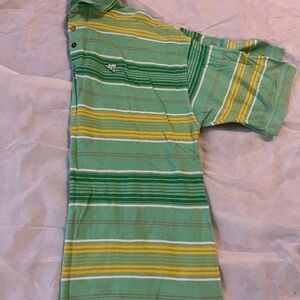 mecca Green Striped Polo with Yellow and White Accents